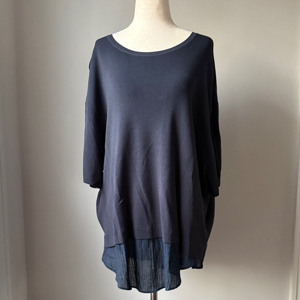 Kerisma Navy Layered Hem Tunic Top Oversized Blouse Flowly Work Dressy M/L